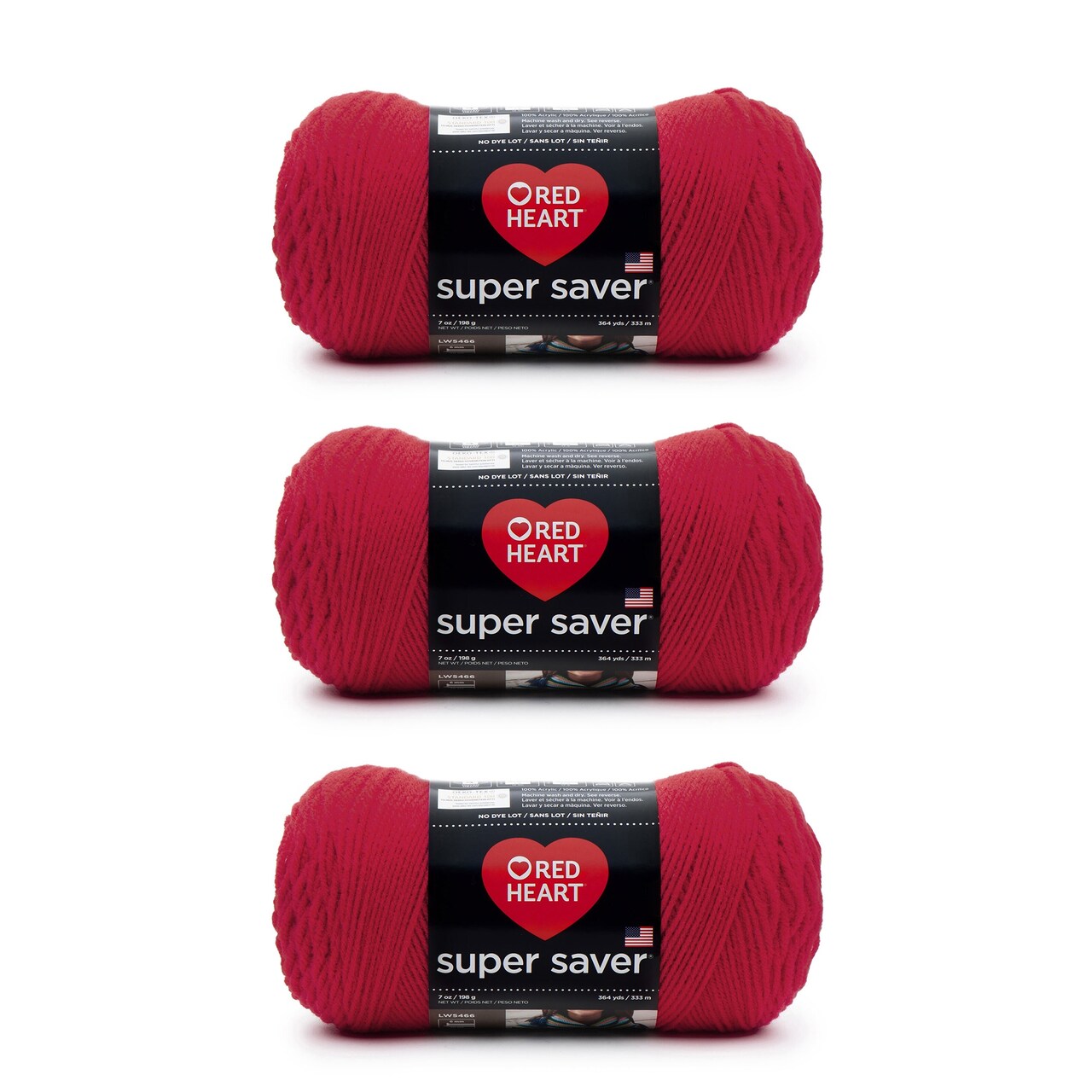Red Heart Super Saver Hot Red Yarn - 3 Pack of 198g/7oz - Acrylic - 4 Medium (Worsted) - 364 Yards - Knitting/Crochet